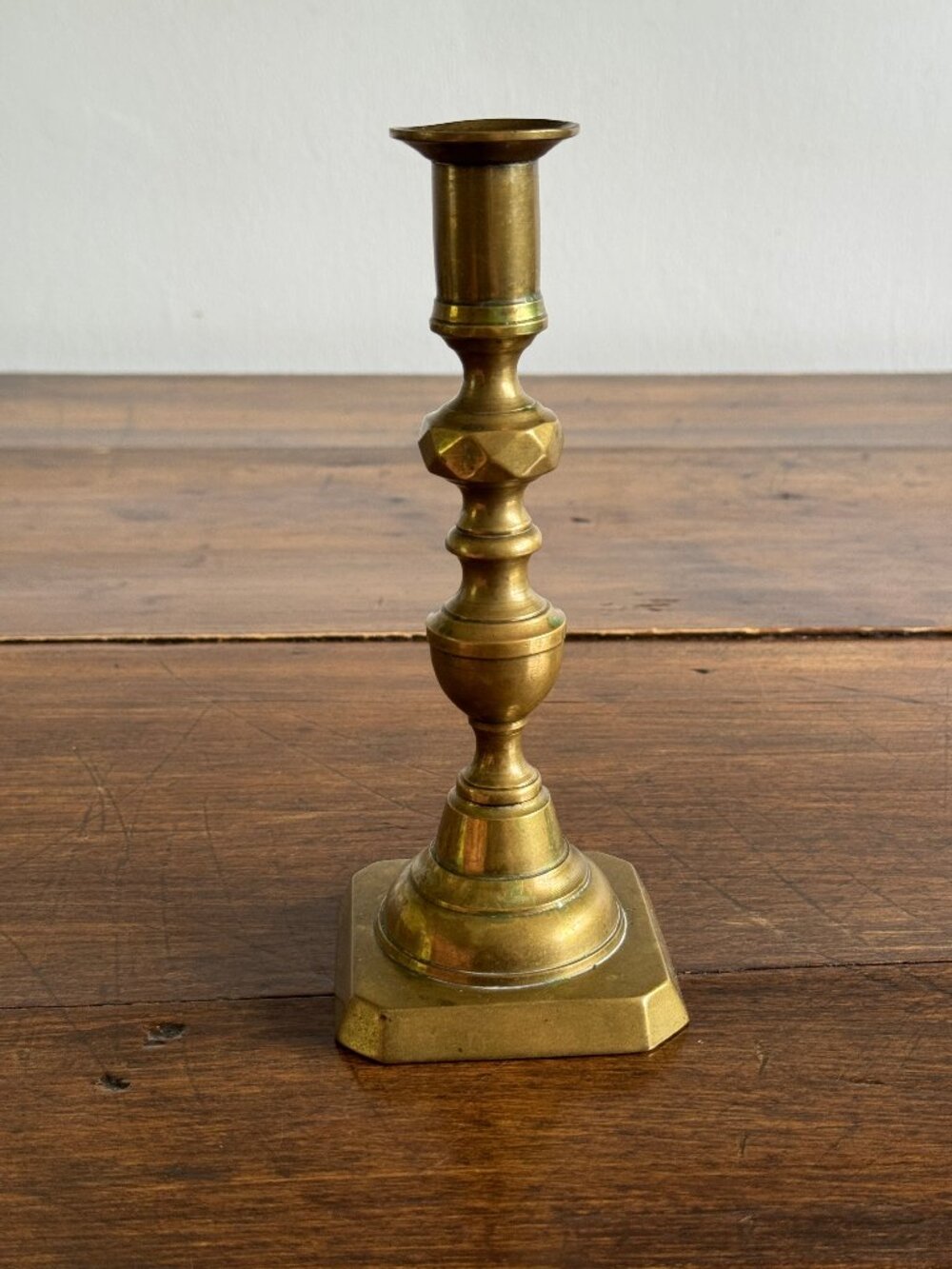 Single Vintage Brass Candlestick Holder with Squared Base and Ornate Post